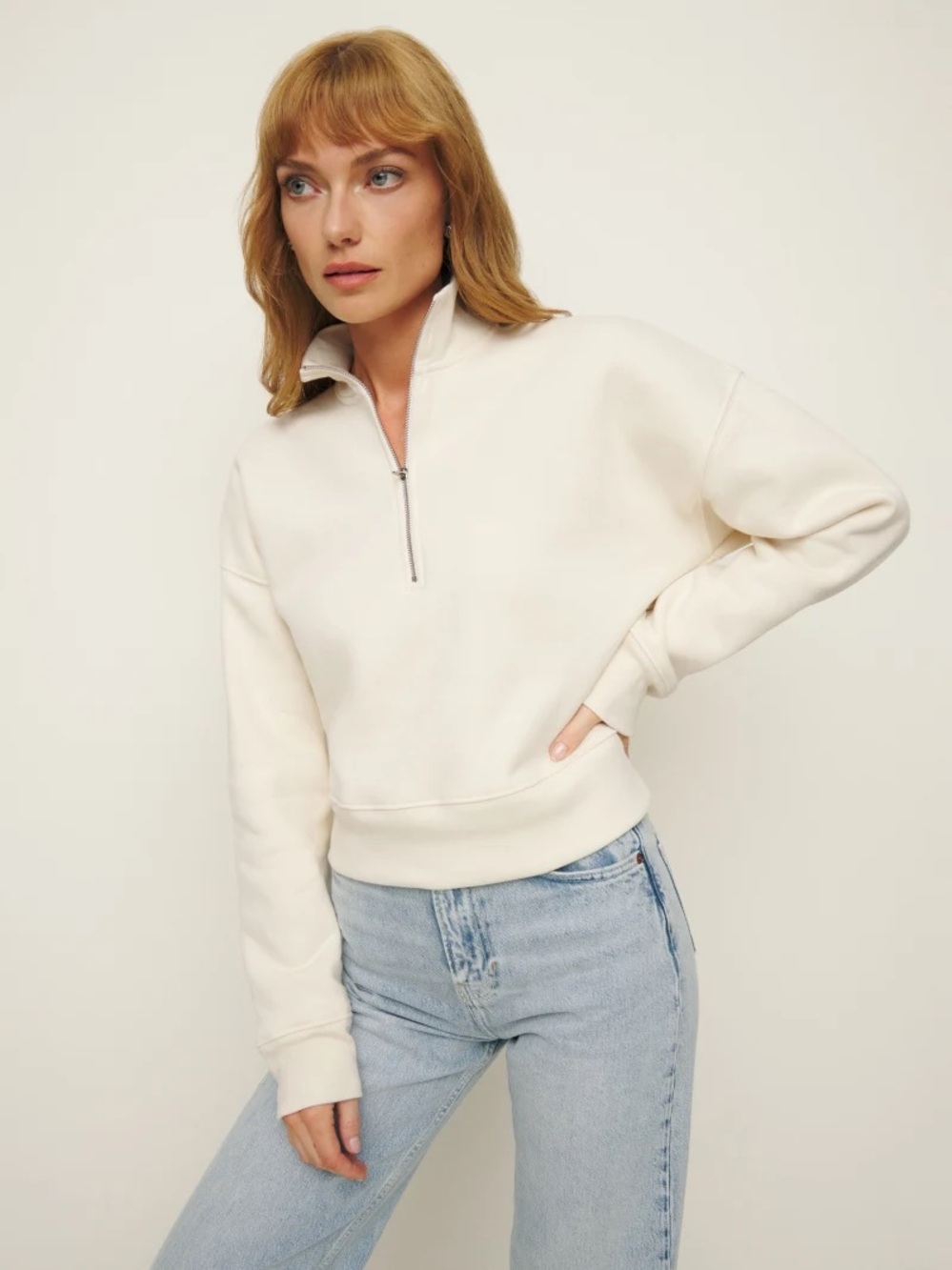 NWOT Reformation Half-Zip Pullover Sweatshirt in Cream Organic Cotton